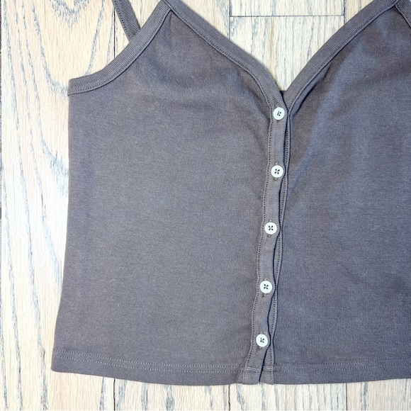 Brandy Melville John Galt Brown Zelly Button Down Crop Tank Top One Size - Picture 3 of 8